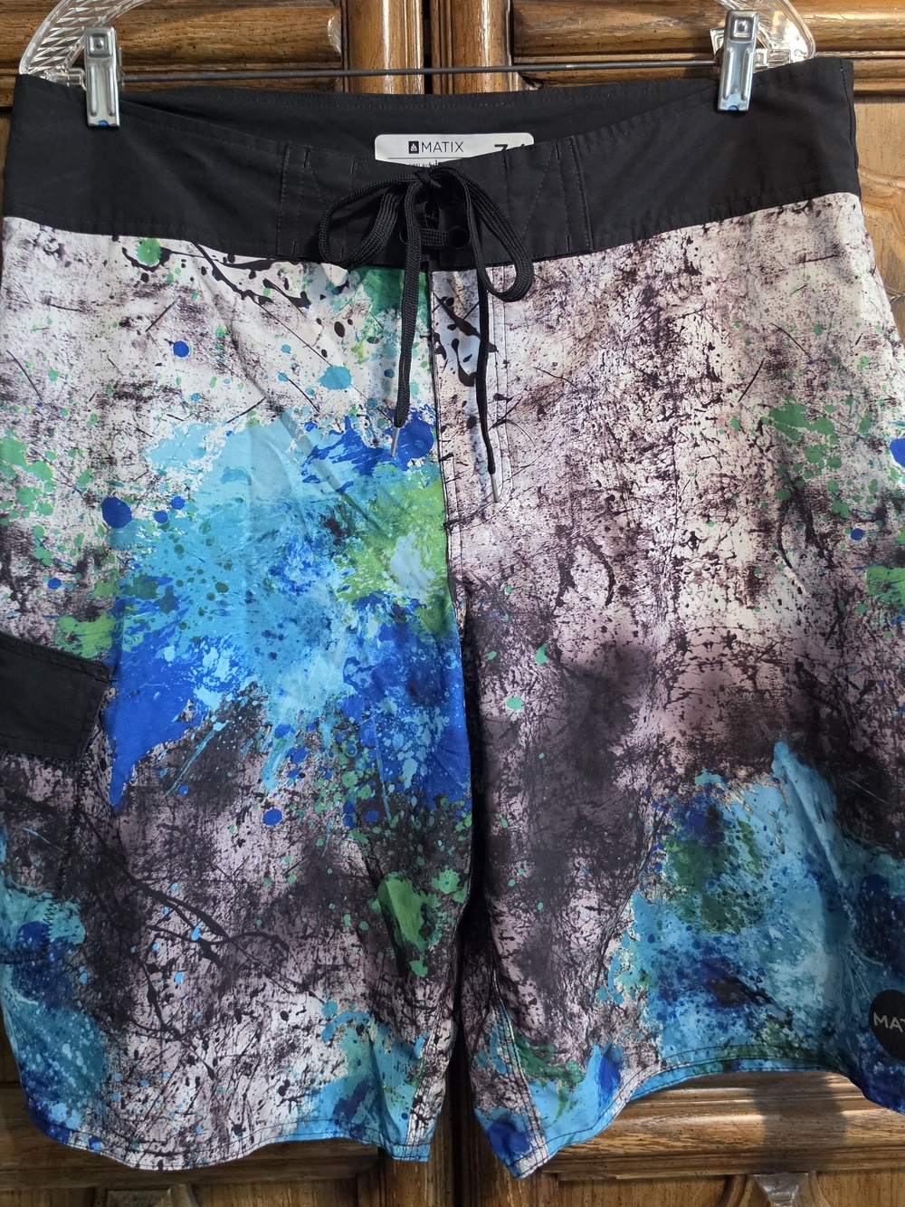 Matix Men's Black & Blue Paint-Splash Swim Trunks